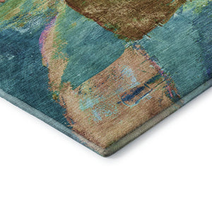 HomeRoots 9' X 12' Teal and Blush Abstract Area Rug - Washable, UV Protected, Stylish & Durable for Busy Homes 715590