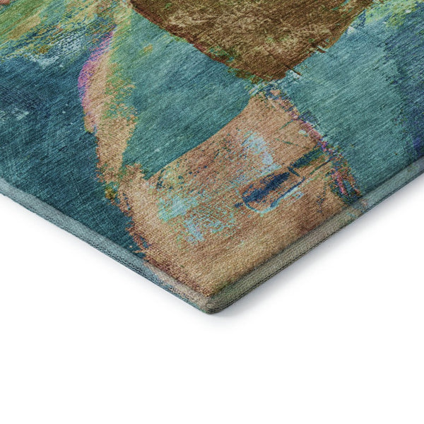 HomeRoots 9' X 12' Teal and Blush Abstract Area Rug - Washable, UV Protected, Stylish & Durable for Busy Homes 715590