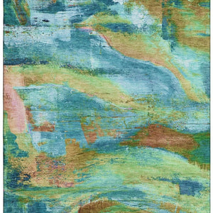 HomeRoots 9' X 12' Teal and Blush Abstract Area Rug - Washable, UV Protected, Stylish & Durable for Busy Homes 715590