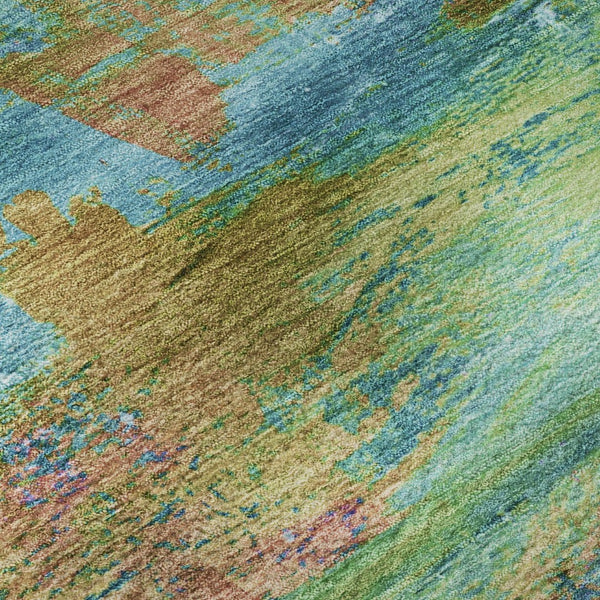 HomeRoots 9' X 12' Teal and Blush Abstract Area Rug - Washable, UV Protected, Stylish & Durable for Busy Homes 715590