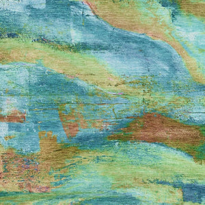 HomeRoots 10' X 14' Teal & Blush Abstract Area Rug - Washable, UV Protected, Kid & Pet Friendly Design! 715591