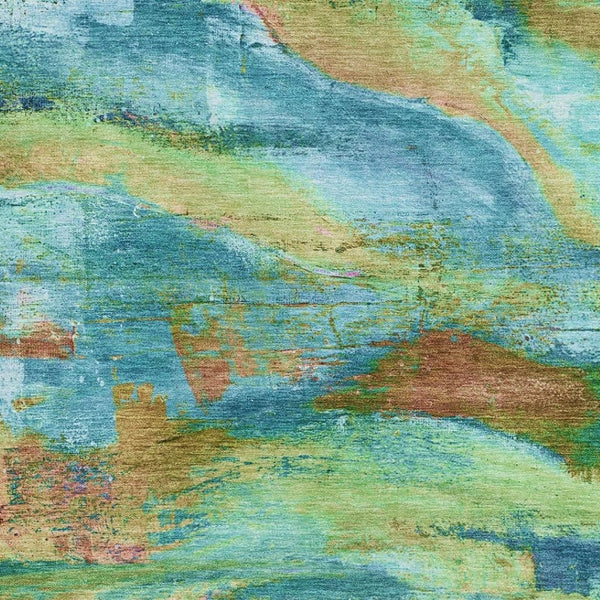 HomeRoots 10' X 14' Teal & Blush Abstract Area Rug - Washable, UV Protected, Kid & Pet Friendly Design! 715591
