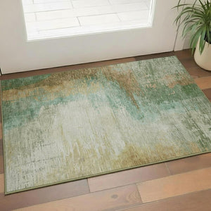 HomeRoots 5' X 8' Washable Sage and Brown Abstract Area Rug – Stylish, Durable, UV-Protected for High-Traffic Spaces 715593