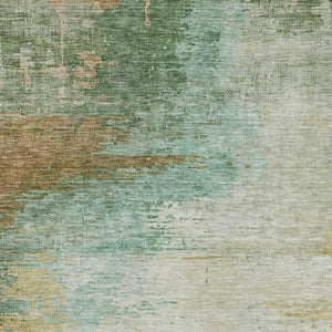 HomeRoots 8' Sage and Brown Abstract Washable Round Rug - Stylish, Durable, Stain-Resistant, UV-Protected Design! 715594