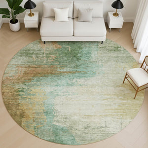 HomeRoots 8' X 10' Sage and Brown Abstract Area Rug - Washable, UV Protected, Durable for Families & Pets 715595