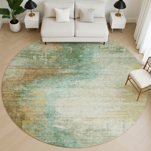 HomeRoots 8' X 10' Sage and Brown Abstract Area Rug - Washable, UV Protected, Durable for Families & Pets 715595