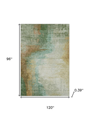 HomeRoots 9' X 12' Sage and Brown Abstract Area Rug - Washable, UV Protected, Perfect for High-Traffic Homes! 715596