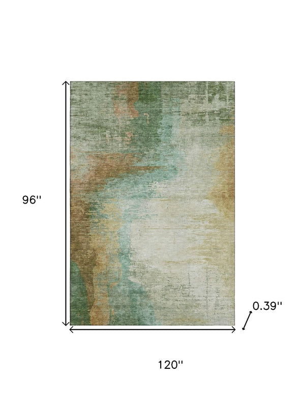 HomeRoots 9' X 12' Sage and Brown Abstract Area Rug - Washable, UV Protected, Perfect for High-Traffic Homes! 715596