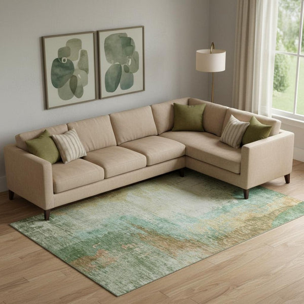 HomeRoots 9' X 12' Sage and Brown Abstract Area Rug - Washable, UV Protected, Perfect for High-Traffic Homes! 715596