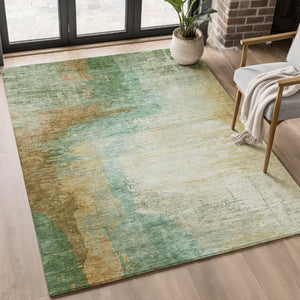 HomeRoots 10' X 14' Sage and Brown Abstract Area Rug - Washable, UV Protected, Durable for Busy Homes 715597