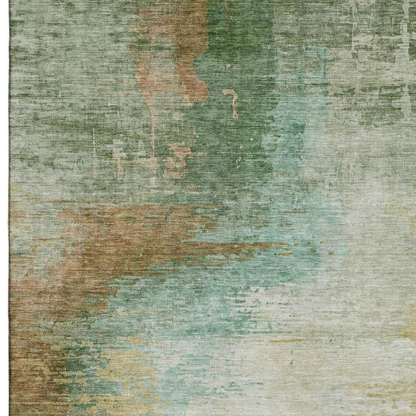 HomeRoots 10' X 14' Sage and Brown Abstract Area Rug - Washable, UV Protected, Durable for Busy Homes 715597