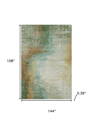 HomeRoots 10' X 14' Sage and Brown Abstract Area Rug - Washable, UV Protected, Durable for Busy Homes 715597