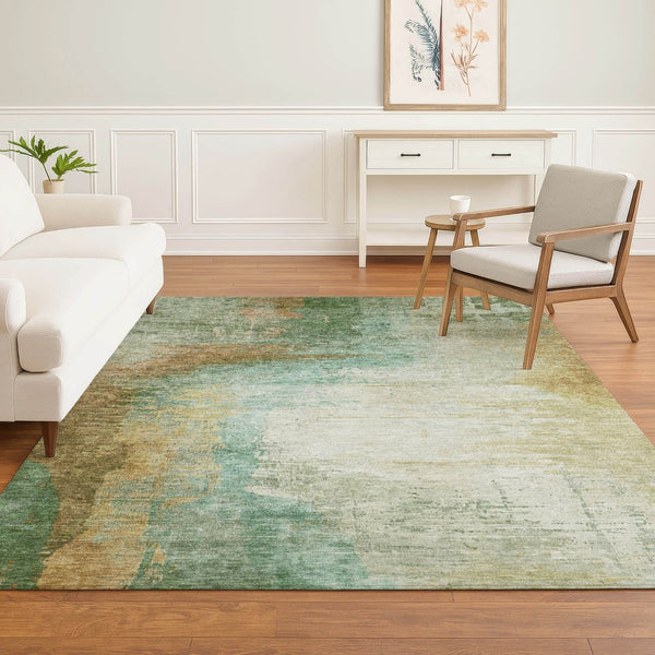 HomeRoots 10' X 14' Sage and Brown Abstract Area Rug - Washable, UV Protected, Durable for Busy Homes 715597
