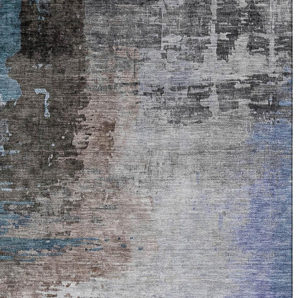 HomeRoots 5' X 8' Brown And Blue Abstract Area Rug - Washable, UV-Protected, Non-Slip, Stylish for Any Room! 715599