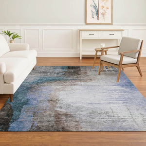 HomeRoots 5' X 8' Brown And Blue Abstract Area Rug - Washable, UV-Protected, Non-Slip, Stylish for Any Room! 715599