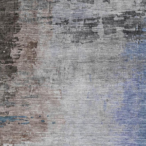 HomeRoots 8' Brown and Blue Abstract Washable Round Rug - UV Protected, Durable, Pet-Friendly, Easy Care! 715600