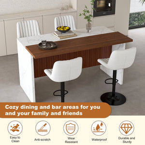 English Elm 63" Modern Kitchen Island Set With 4 Beige Bar Stools, Led Lighting & Walnut Accents For Style W2699S00076
