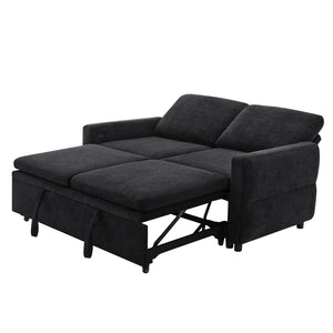 English Elm Convertible Chenille Sleeper Loveseat with Usb Ports and Reclining Backrest for Small Spaces Black N719P390439B