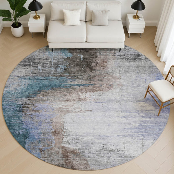 HomeRoots 8' X 10' Washable Abstract Area Rug in Brown & Blue - Stain Resistant, UV Protected, Durable Design 715601