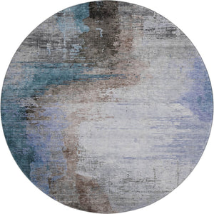 HomeRoots 8' X 10' Washable Abstract Area Rug in Brown & Blue - Stain Resistant, UV Protected, Durable Design 715601