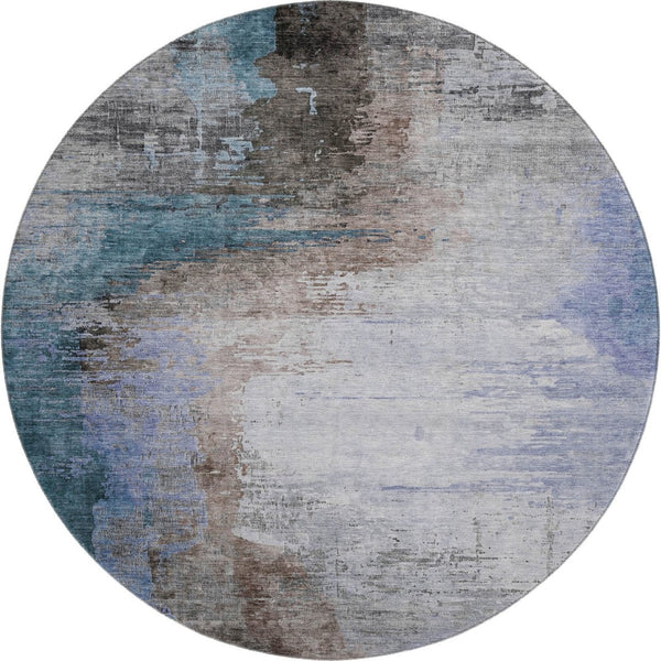 HomeRoots 8' X 10' Washable Abstract Area Rug in Brown & Blue - Stain Resistant, UV Protected, Durable Design 715601