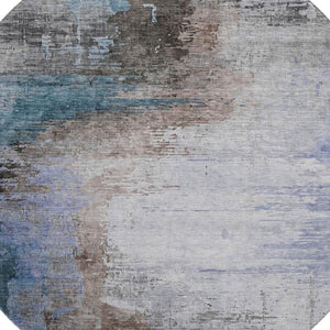 HomeRoots 8' X 10' Washable Abstract Area Rug in Brown & Blue - Stain Resistant, UV Protected, Durable Design 715601