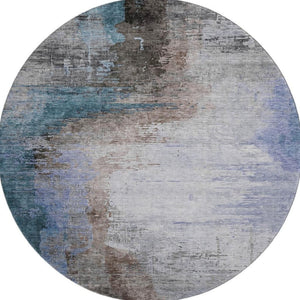HomeRoots 8' X 10' Washable Abstract Area Rug in Brown & Blue - Stain Resistant, UV Protected, Durable Design 715601