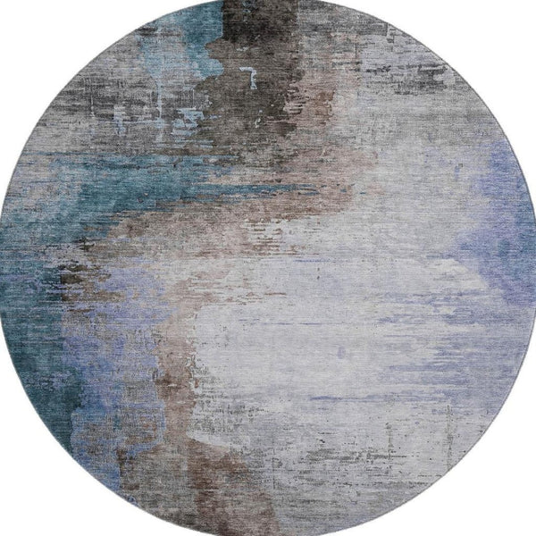 HomeRoots 8' X 10' Washable Abstract Area Rug in Brown & Blue - Stain Resistant, UV Protected, Durable Design 715601
