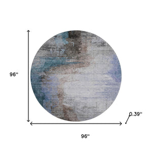 HomeRoots 8' X 10' Washable Abstract Area Rug in Brown & Blue - Stain Resistant, UV Protected, Durable Design 715601