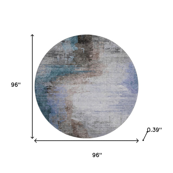 HomeRoots 8' X 10' Washable Abstract Area Rug in Brown & Blue - Stain Resistant, UV Protected, Durable Design 715601