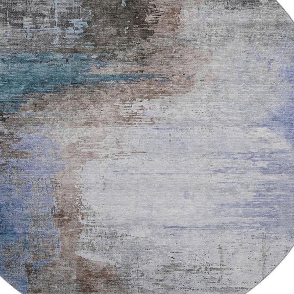 HomeRoots 8' X 10' Washable Abstract Area Rug in Brown & Blue - Stain Resistant, UV Protected, Durable Design 715601