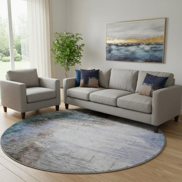 HomeRoots 8' X 10' Washable Abstract Area Rug in Brown & Blue - Stain Resistant, UV Protected, Durable Design 715601