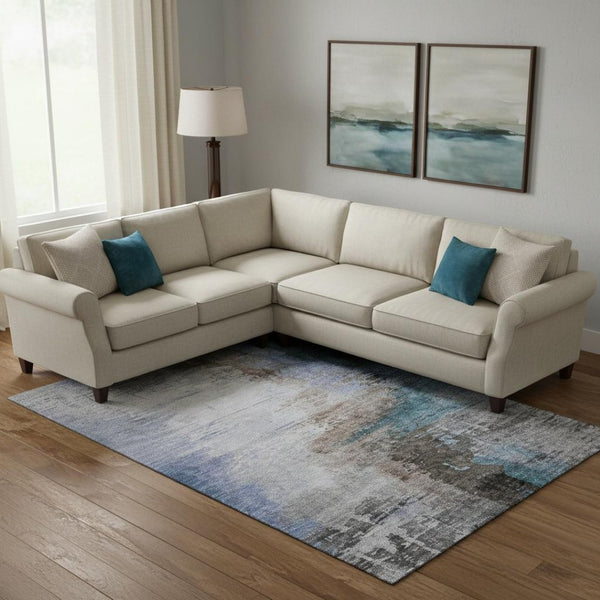 HomeRoots 9' X 12' Washable Brown and Blue Abstract Area Rug with UV Protection for Modern Homes & Patios 715602