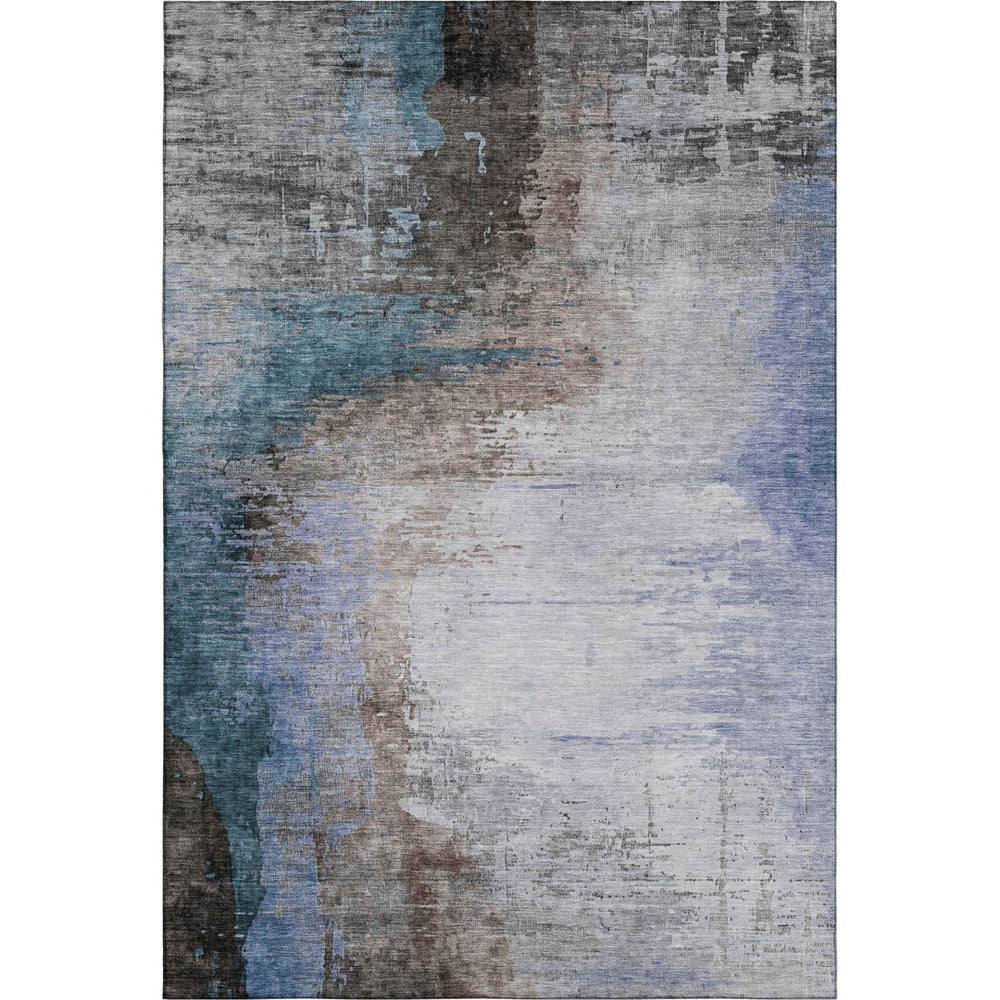 HomeRoots 9' X 12' Washable Brown and Blue Abstract Area Rug with UV Protection for Modern Homes & Patios 715602
