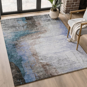HomeRoots 10' X 14' Durable Brown and Blue Abstract Area Rug - Washable, UV Protected, Stain Resistant Design 715603