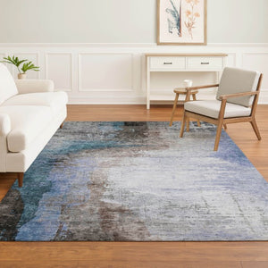 HomeRoots 10' X 14' Durable Brown and Blue Abstract Area Rug - Washable, UV Protected, Stain Resistant Design 715603