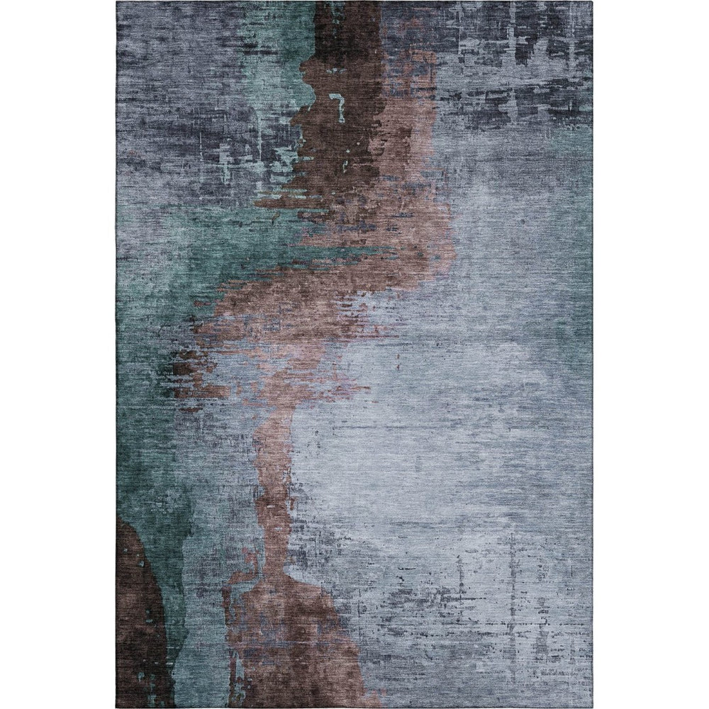 HomeRoots 8' Modern Abstract Washable Round Rug in Blue & Brown - Durable, UV Protected for High-Traffic Homes 715606