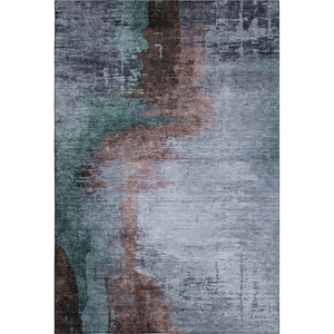 HomeRoots 8' Modern Abstract Washable Round Rug in Blue & Brown - Durable, UV Protected for High-Traffic Homes 715606
