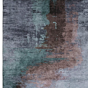 HomeRoots 8' Modern Abstract Washable Round Rug in Blue & Brown - Durable, UV Protected for High-Traffic Homes 715606