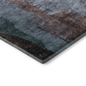 HomeRoots 8' Modern Abstract Washable Round Rug in Blue & Brown - Durable, UV Protected for High-Traffic Homes 715606