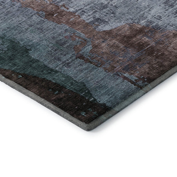HomeRoots 8' Modern Abstract Washable Round Rug in Blue & Brown - Durable, UV Protected for High-Traffic Homes 715606