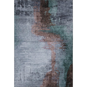 HomeRoots 8' Modern Abstract Washable Round Rug in Blue & Brown - Durable, UV Protected for High-Traffic Homes 715606