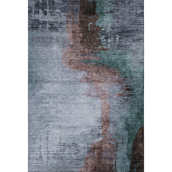 HomeRoots 8' Modern Abstract Washable Round Rug in Blue & Brown - Durable, UV Protected for High-Traffic Homes 715606