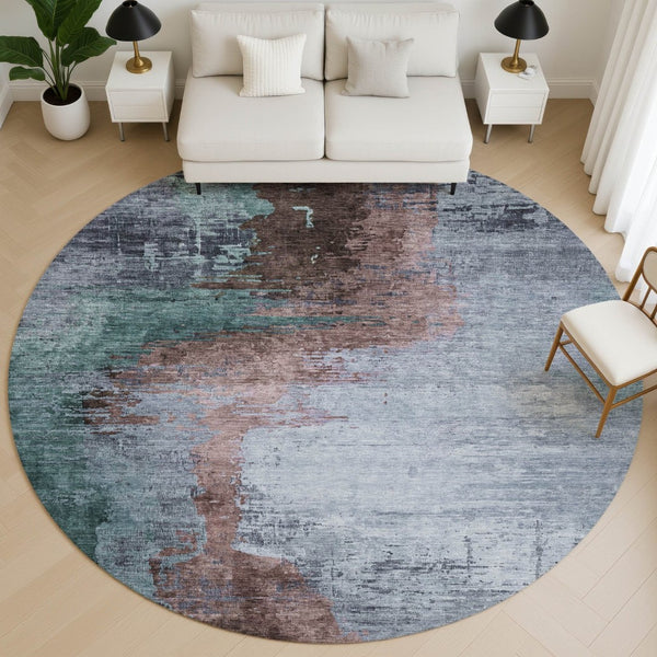 HomeRoots 8' X 10' Abstract Blue and Brown Washable Area Rug with UV Protection – Stylish, Durable, Pet-Friendly! 715607