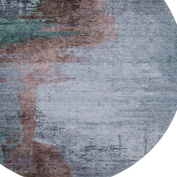 HomeRoots 8' X 10' Abstract Blue and Brown Washable Area Rug with UV Protection – Stylish, Durable, Pet-Friendly! 715607
