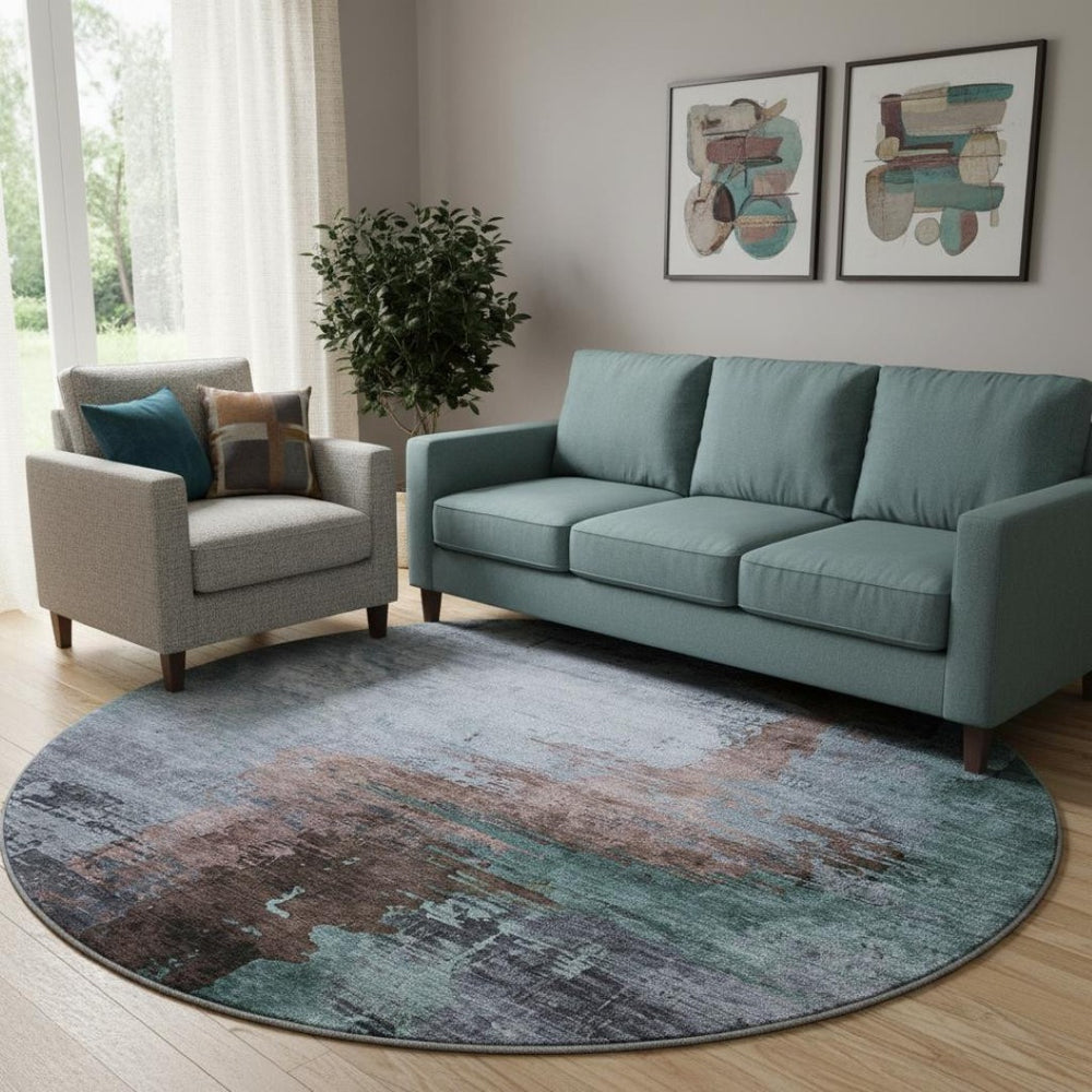 HomeRoots 8' X 10' Abstract Blue and Brown Washable Area Rug with UV Protection – Stylish, Durable, Pet-Friendly! 715607