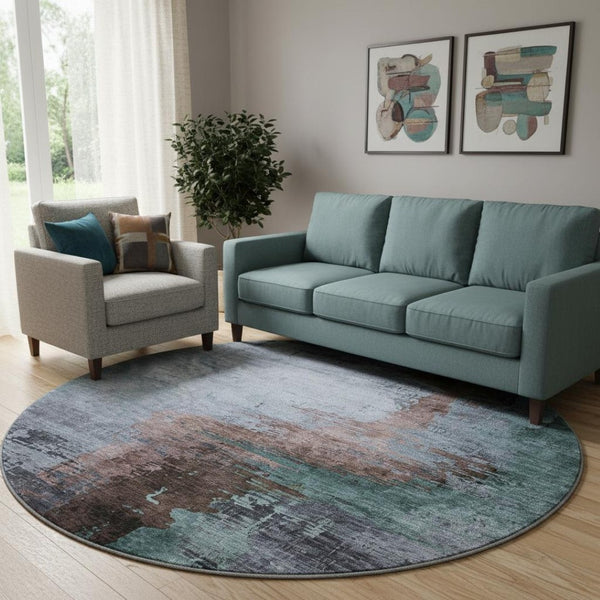 HomeRoots 8' X 10' Abstract Blue and Brown Washable Area Rug with UV Protection – Stylish, Durable, Pet-Friendly! 715607