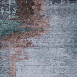 HomeRoots 9' X 12' Blue And Brown Abstract Washable Area Rug – Stylish, Durable & Ideal for High-Traffic Spaces 715608