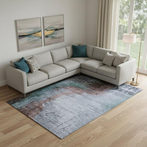 HomeRoots 9' X 12' Blue And Brown Abstract Washable Area Rug – Stylish, Durable & Ideal for High-Traffic Spaces 715608