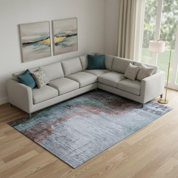 HomeRoots 9' X 12' Blue And Brown Abstract Washable Area Rug – Stylish, Durable & Ideal for High-Traffic Spaces 715608